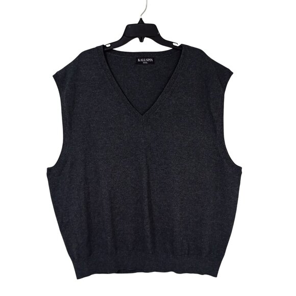 Kallspin Sweater Vest Charcoal Gray V-Neck Sz XXXL Cashmere Wool Blend Soft Knit - Picture 1 of 7